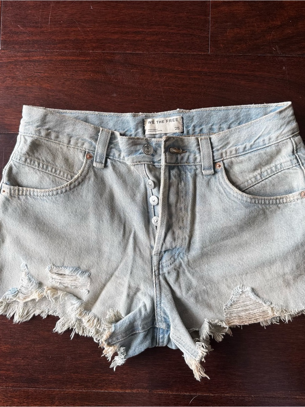 We The Free Light Blue Distressed Denim Shorts / Size 25